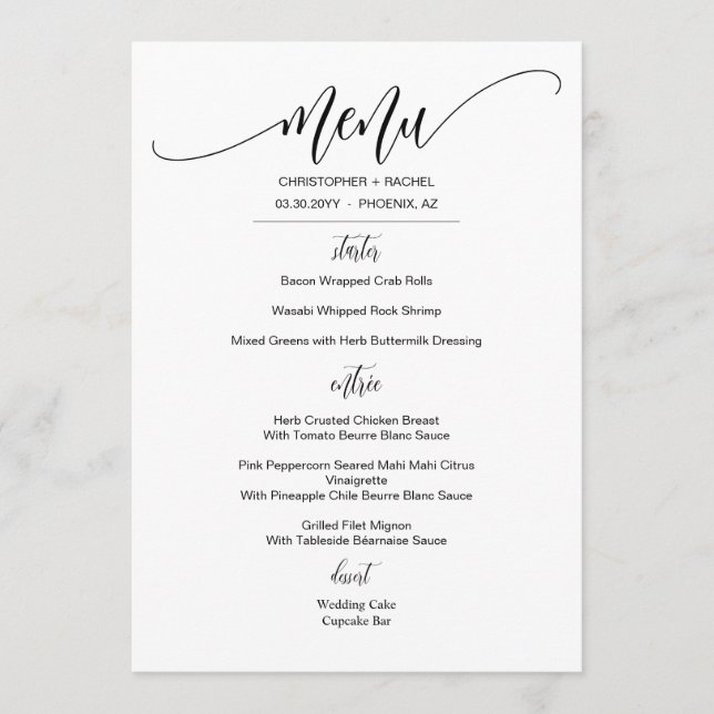 Personalized Simple Elegant Wedding Event Menu (Front)