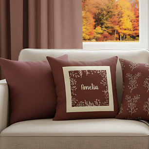 Personalized Simple Farmhouse Fall Leaves Throw Pillow