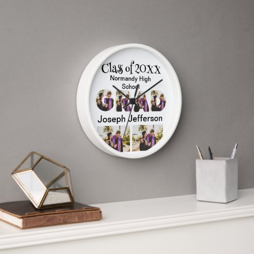 Personalized Simple Graduation 6 Photo Collage Clock
