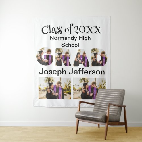 Personalized Simple Graduation 6 Photo Collage  Tapestry