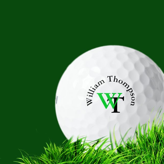 Personalized simple green/black monogram golf balls (Creator Uploaded)