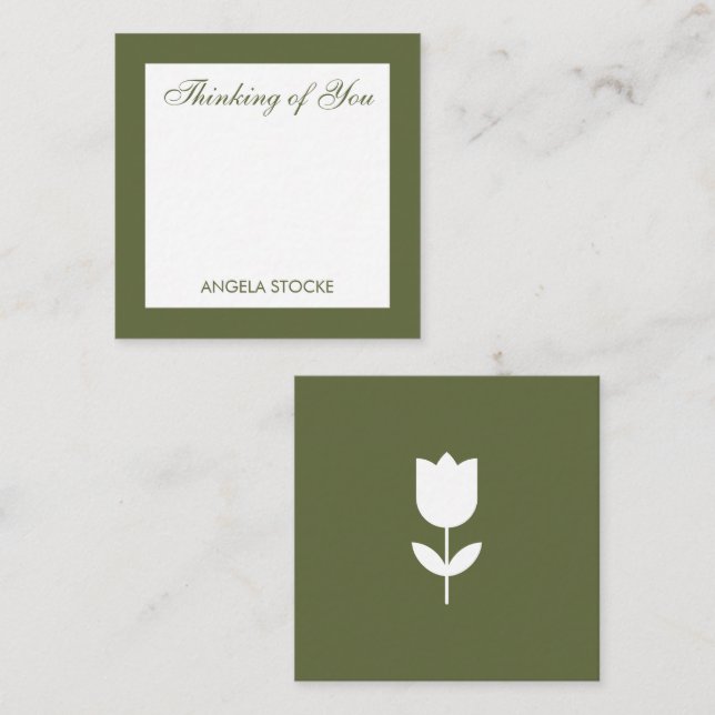 Personalized Simple Green Flower Enclosure Note Card (Front/Back)