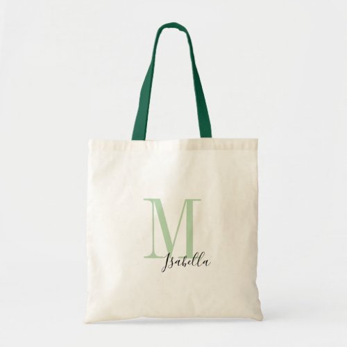 Personalized simple green name and monogram tote bag
