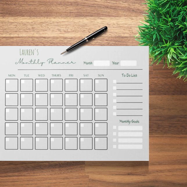 Personalized simple grey monthly planner notepad (Creator Uploaded)