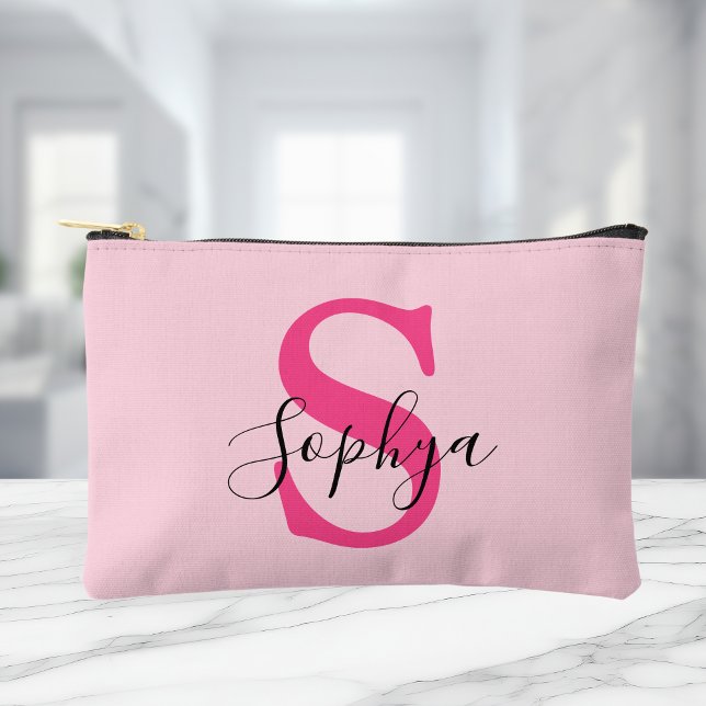 Personalized Simple Hot Pink Monogram Accessory Pouch (Creator Uploaded)