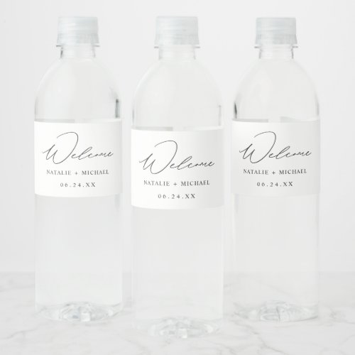 Personalized Simple Minimalist Calligraphy Wedding Water Bottle Label