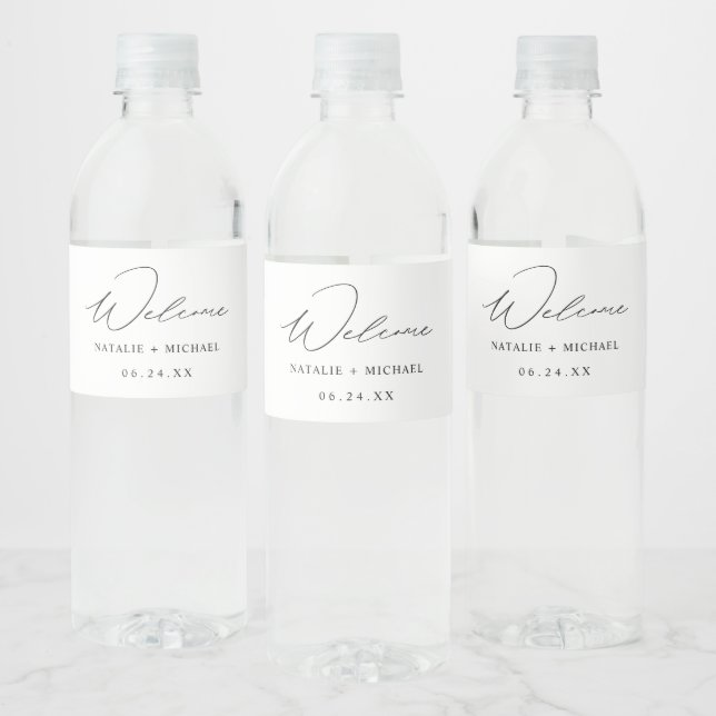 Personalized Simple Minimalist Calligraphy Wedding Water Bottle Label (Bottles)