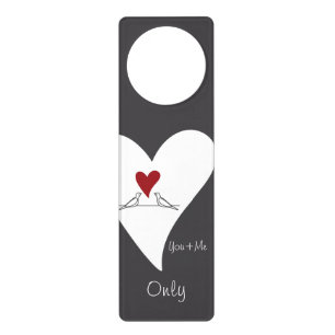 Personalized Simple Modern Birds in Love Red Heart Door Hanger