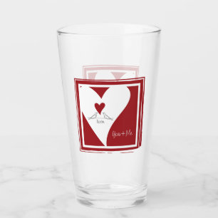 Personalized Simple Modern Birds in Love Red Heart Glass
