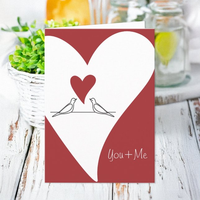Personalized Simple Modern Birds in Love Red Heart Holiday Card (Creator Uploaded)