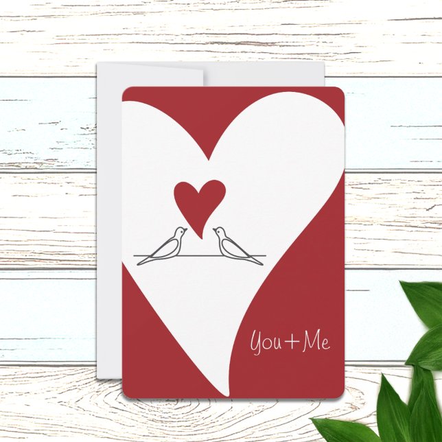 Personalized Simple Modern Birds in Love Red Heart Holiday Card (Creator Uploaded)