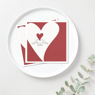 Personalized Simple Modern Birds in Love Red Heart Napkins