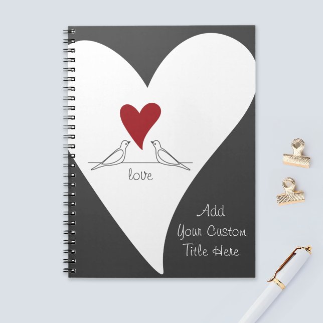 Personalized Simple Modern Birds in Love Red Heart Notebook (Creator Uploaded)