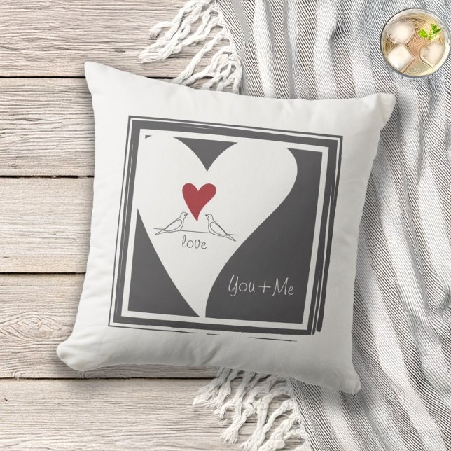 Personalized Simple Modern Birds in Love Red Heart Outdoor Pillow (Creator Uploaded)
