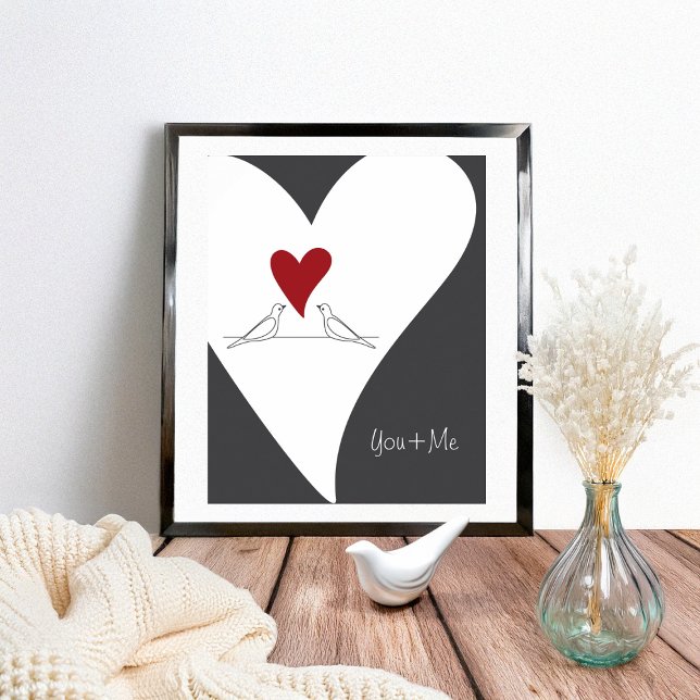 Personalized Simple Modern Birds in Love Red Heart Poster (Creator Uploaded)