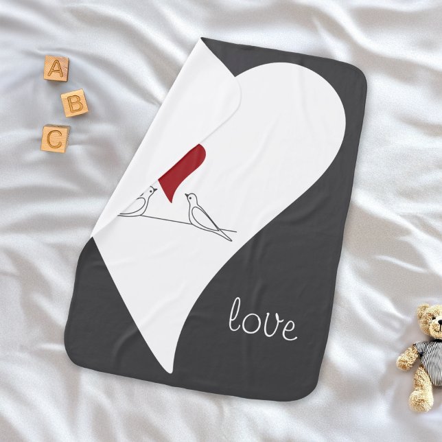 Personalized Simple Modern Birds in Love Red Heart Receiving Blanket (Creator Uploaded)