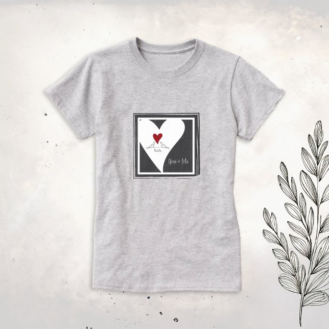 Personalized Simple Modern Birds in Love Red Heart T-Shirt (Creator Uploaded)