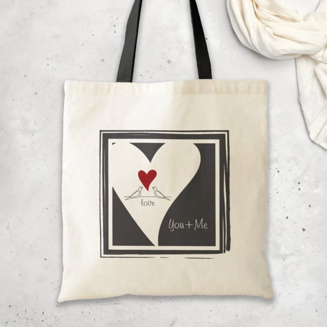 Personalized Simple Modern Birds in Love Red Heart Tote Bag (Creator Uploaded)