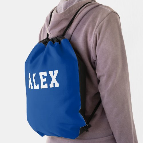 Personalized Simple Modern Blue Drawstring Bag