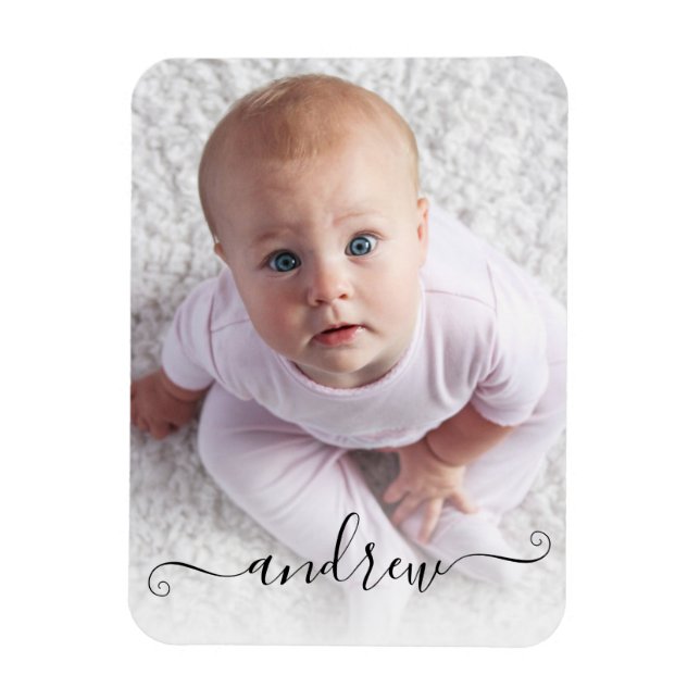 Personalized Simple Modern Calligraphy Photo Magnet (Vertical)