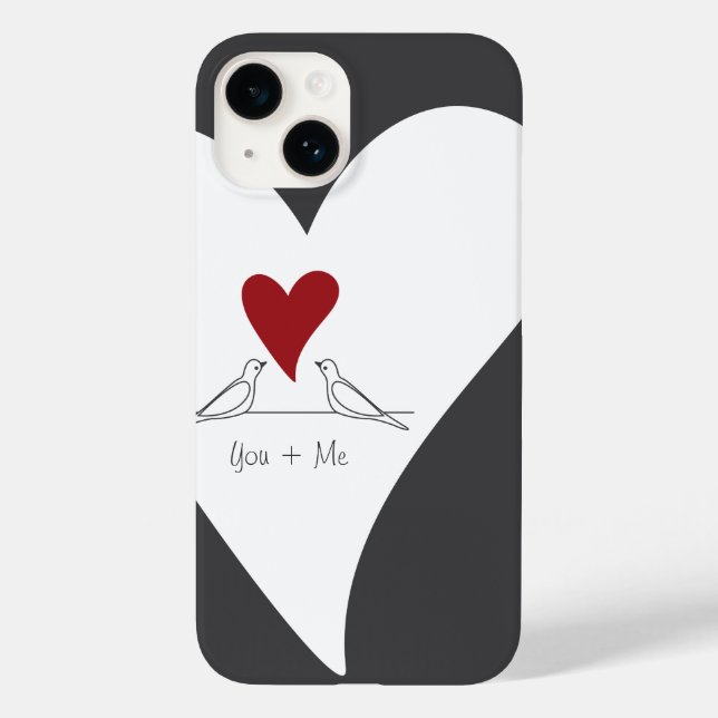 Personalized Simple Modern Love Birds Red Heart Case-Mate iPhone Case (Back)