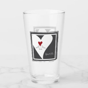 Personalized Simple Modern Love Birds Red Heart Glass