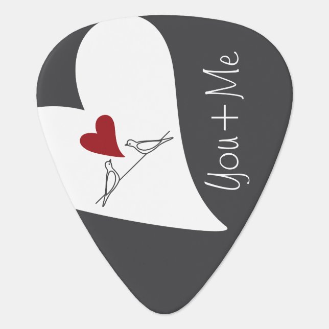Personalized Simple Modern Love Birds Red Heart Guitar Pick (Front)