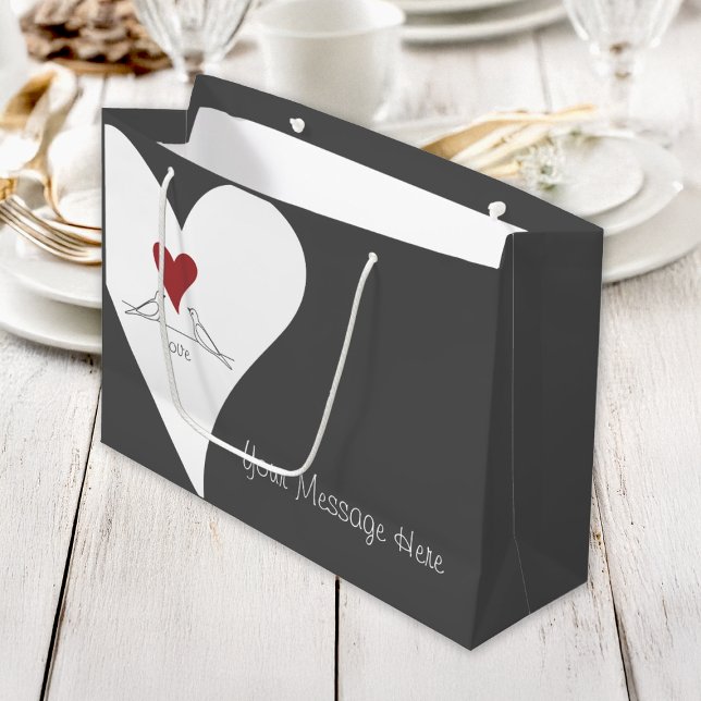 Personalized Simple Modern Love Birds Red Heart Large Gift Bag (Creator Uploaded)