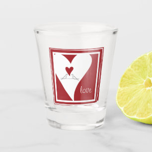 Personalized Simple Modern Love Birds Red Heart Shot Glass
