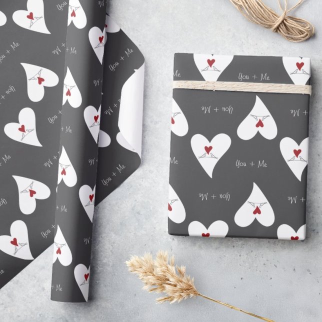 Personalized Simple Modern Love Birds Red Heart Wrapping Paper (Creator Uploaded)