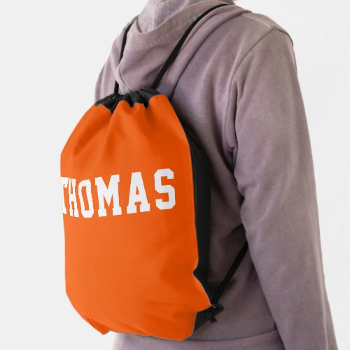 Personalized Simple Modern Orange Drawstring Bag