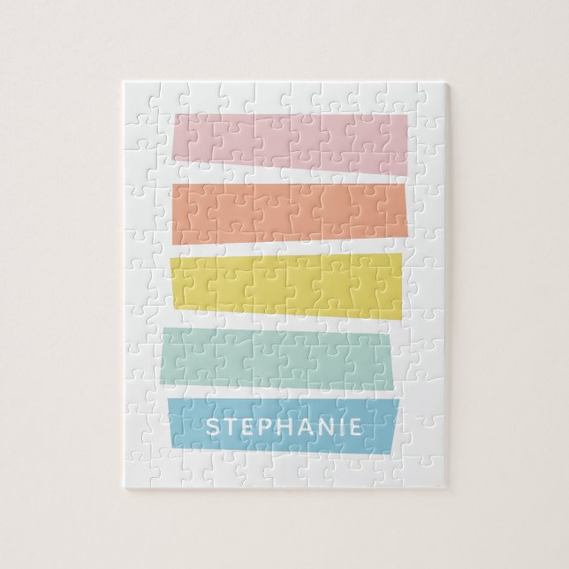 Personalized Simple Modern Pastel Shape Stripes Jigsaw Puzzle (Vertical)
