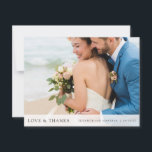 Personalized Simple Modern Photo Wedding Thank You Card<br><div class="desc">This simple, stylish modern photo wedding thank you card template features your names and wedding date at the bottom of your photo along with 'LOVE & THANKS' highlighted in all upper case letters. The default color for the text on the front is a slightly softened black. We've chosen standard sharp...</div>