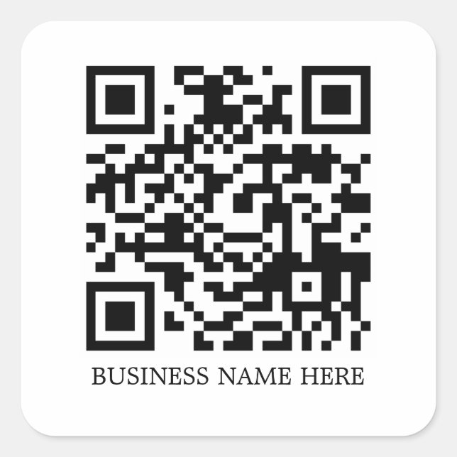 Personalized Simple, Modern QR Code Business Name Square Sticker (Front)