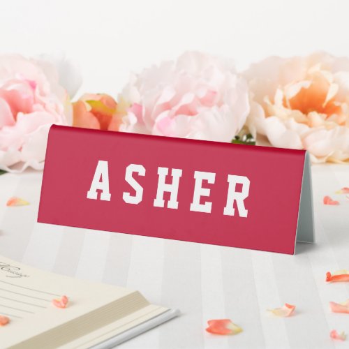 Personalized Simple Modern Red Name Desk Sign