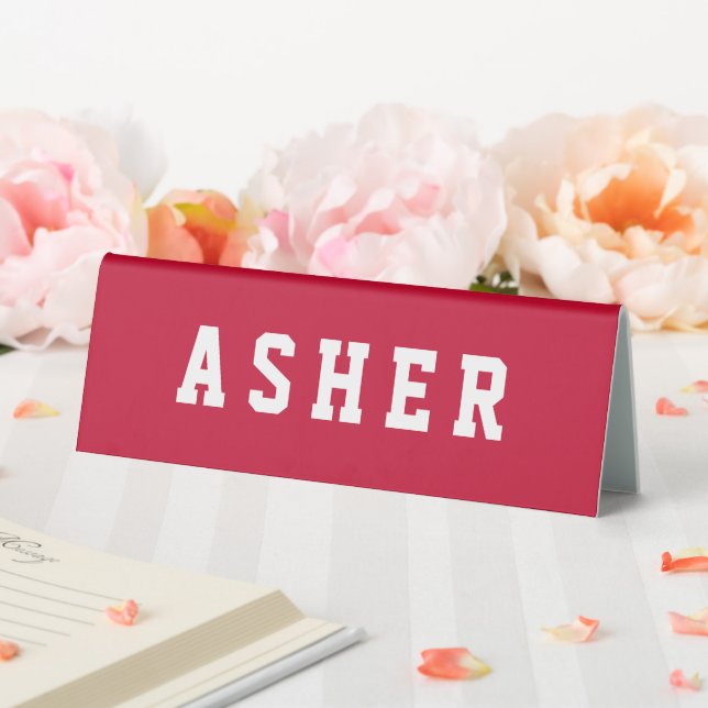 Personalized Simple Modern Red Name Desk Sign (In SItu (Wedding))