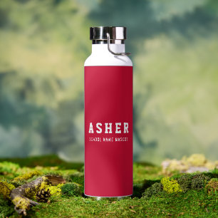 Personalized Simple Modern Red School Name Mascot Water Bottle