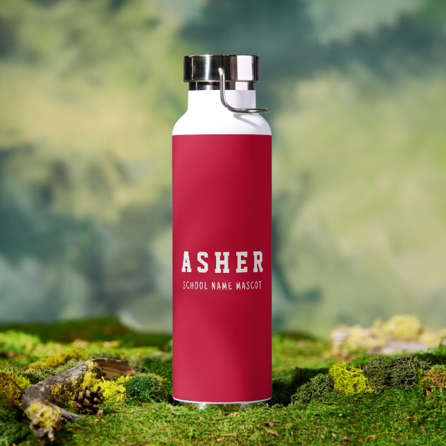 Personalized Simple Modern Red School Name Mascot Water Bottle (Outdoor)