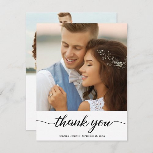 Personalized Simple Modern Wedding 2 Photos small Thank You Card
