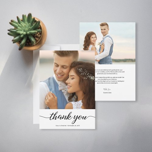 Personalized Simple Modern Wedding 2 Photos Thank You Card