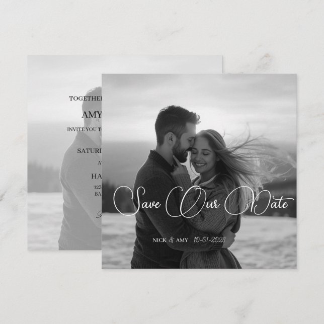 Personalized Simple Modern Winter Wedding Card (Front/Back)