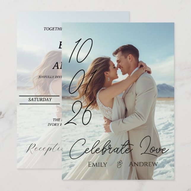 Personalized Simple Modern winter Wedding card (Front/Back)