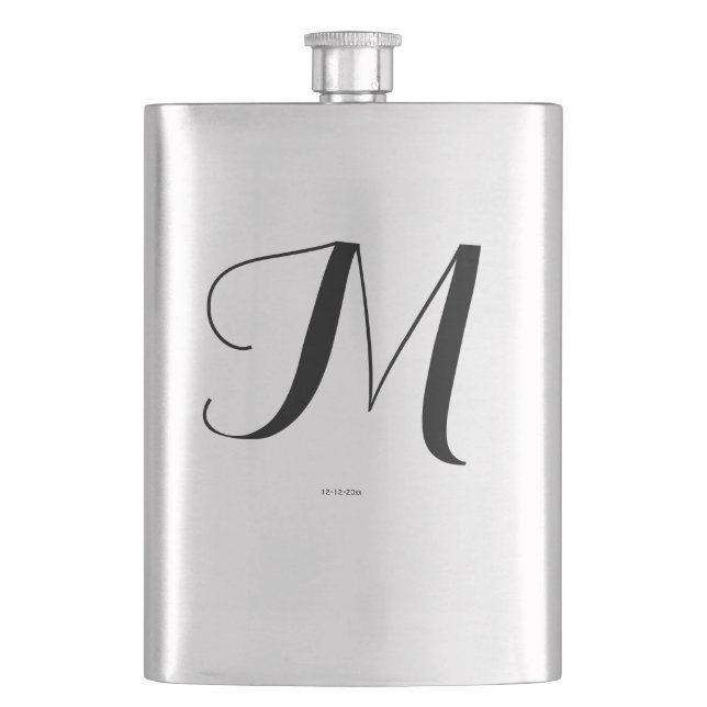 personalized simple monogram add your name wedding flask (Front)