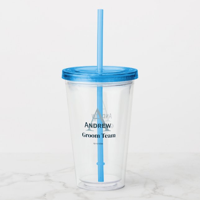personalized simple monogram groom team groomsmen  acrylic tumbler (Front)