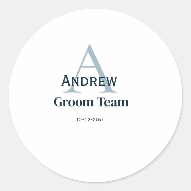 personalized simple monogram groom team groomsmen  classic round sticker (Front)