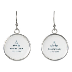 personalized simple monogram groom team groomsmen  earrings