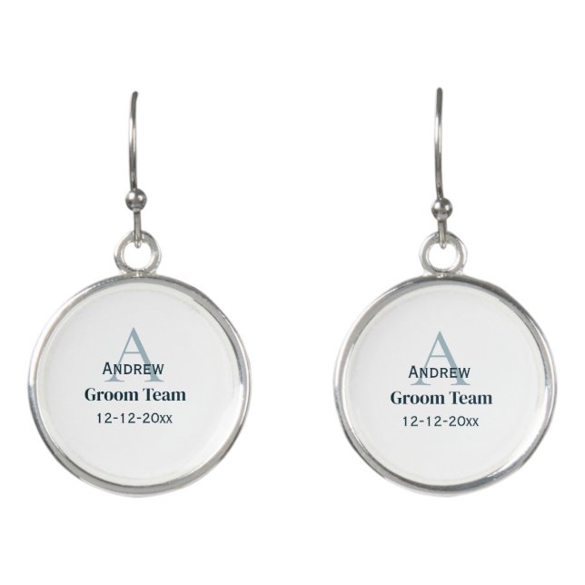 personalized simple monogram groom team groomsmen  earrings (Front)