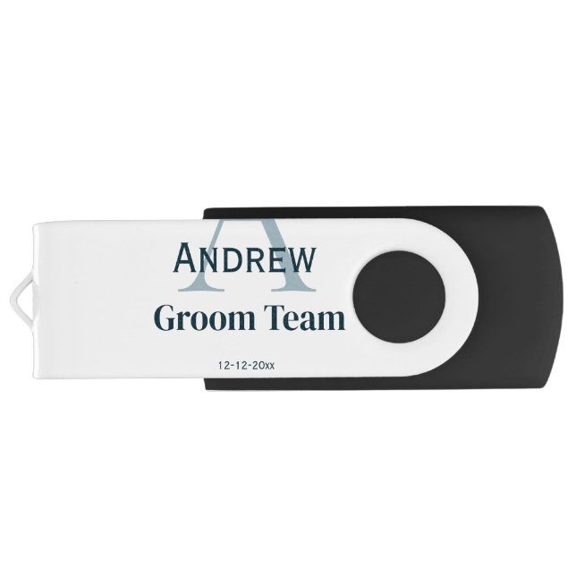 personalized simple monogram groom team groomsmen  flash drive (Back)