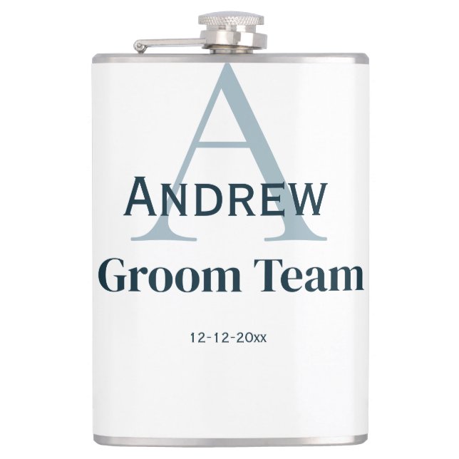 personalized simple monogram groom team groomsmen  flask (Front)