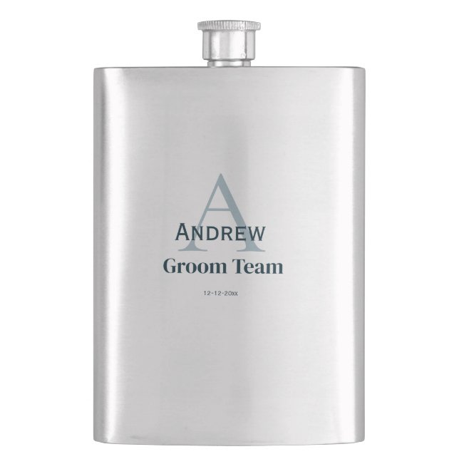 personalized simple monogram groom team groomsmen  flask (Front)
